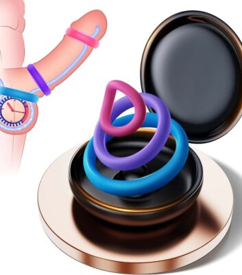 Collection of safe materials for homemade penis ring including silicone hair ties, fabric bands, and elastic waistbands displayed on neutral background